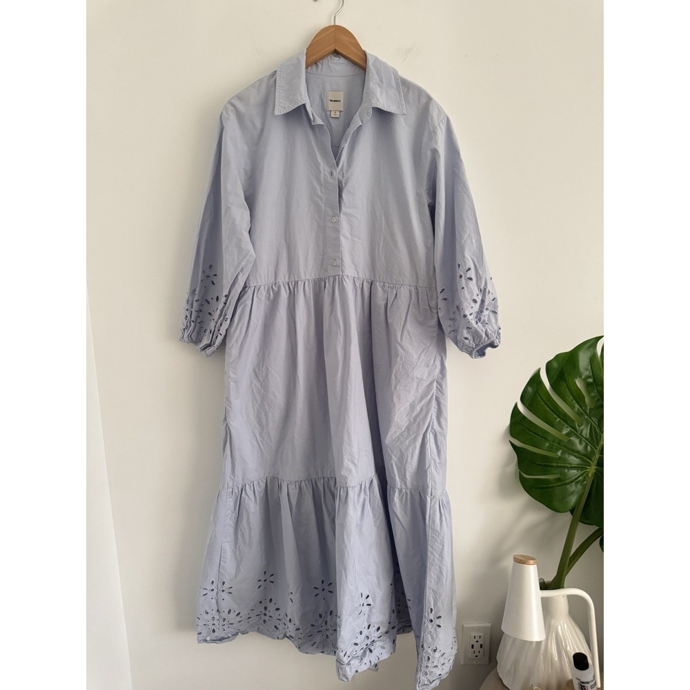 Anthropologie Light Blue Eyelet Midi Dress - Picture 5 of 10